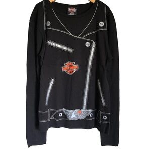 NWT Harley Davidson Kids Long Sleeve Motorcycle Jacket Shirt Black Orange Size L